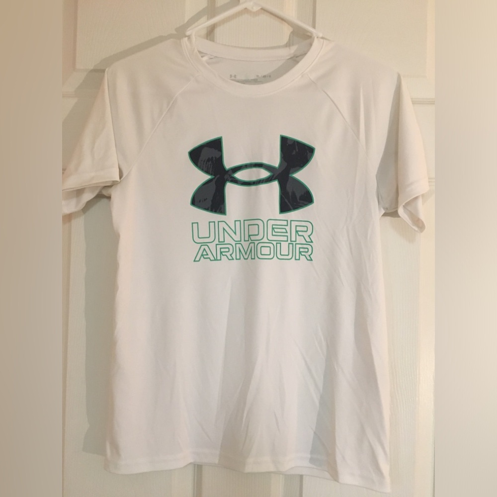 Under Armour White Short Sleeve Logo Tee Boys Whitesize youth large